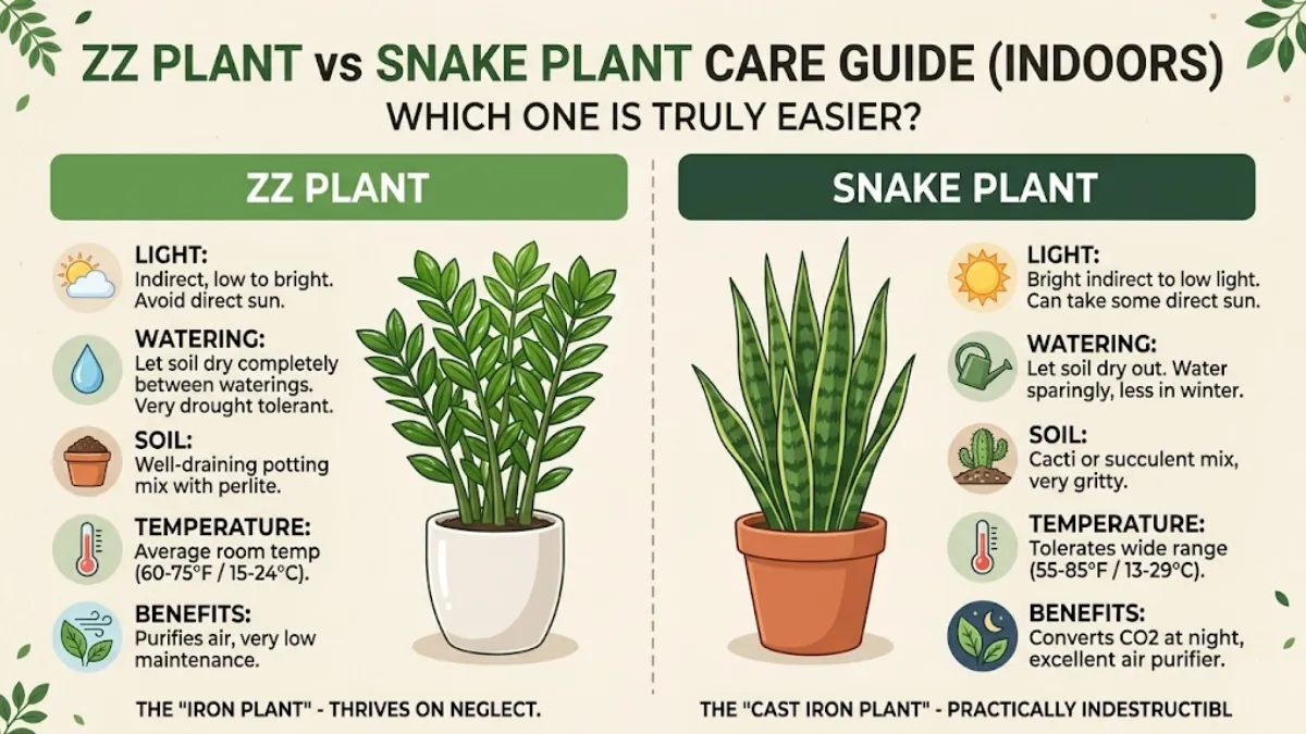 ZZ Plant vs Snake Plant Care Guide (Indoors): Which One Is Truly Easier?